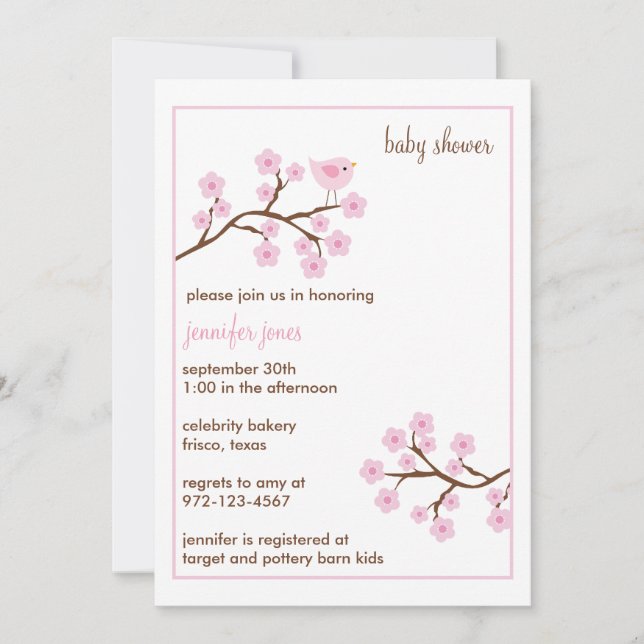 Inbjudningar till Cherry Blommar Baby Shower (Framsida)