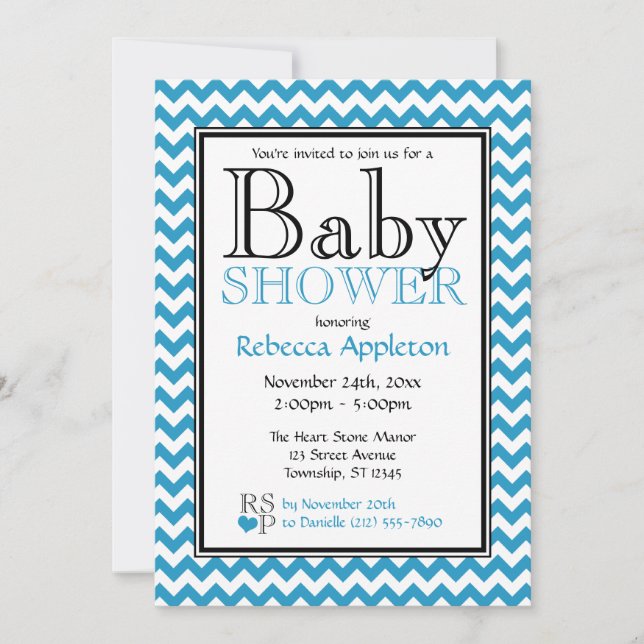 Inbjudningar till Chevron Blue & White Baby Shower (Framsida)
