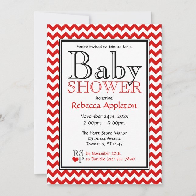 Inbjudningar till Chevron Red & White Baby Shower (Framsida)
