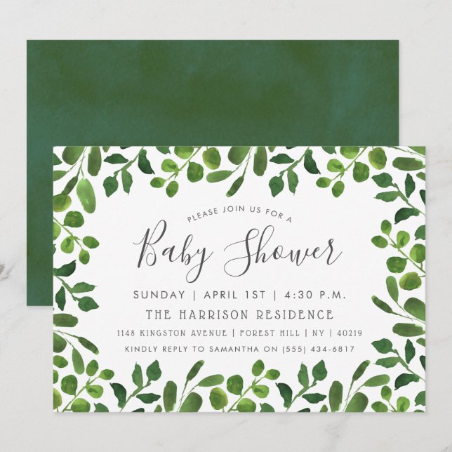 Inbjudningar till Chicen Foliage Baby Shower (Fram/baksida)
