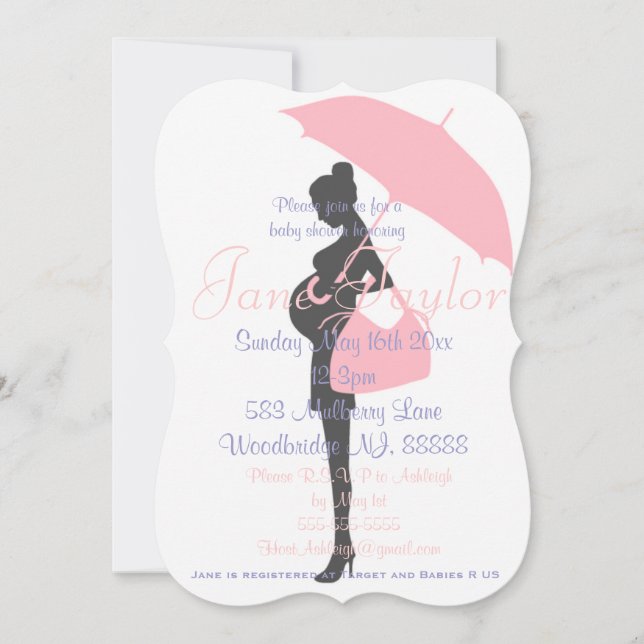 Inbjudningar till Curvy Rosa Silhouette Baby Showe (Framsida)
