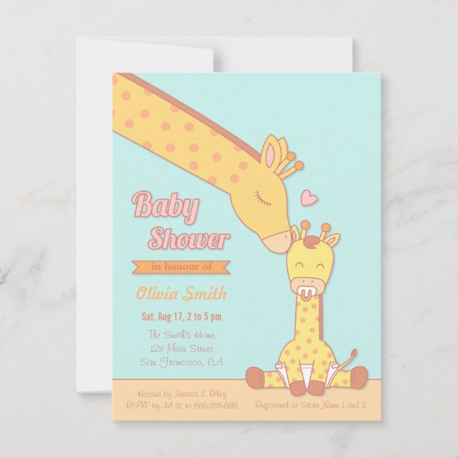 Inbjudningar till Cute och Sweet Giraffe Baby Show (Framsida)