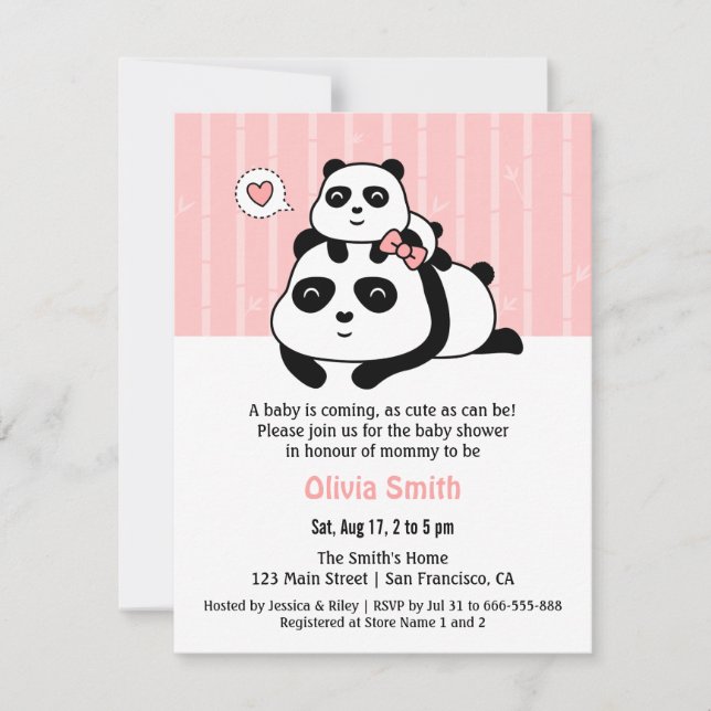 Inbjudningar till Cute Panda Unge och Mamma Baby S (Framsida)