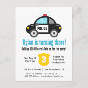 Inbjudningar till Cute Police Car Barns födelsedag