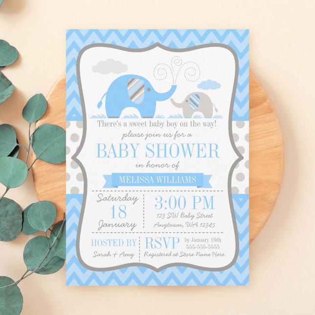 Inbjudningar till elefant Blue Grått Baby Shower (Skapare uppladdad)