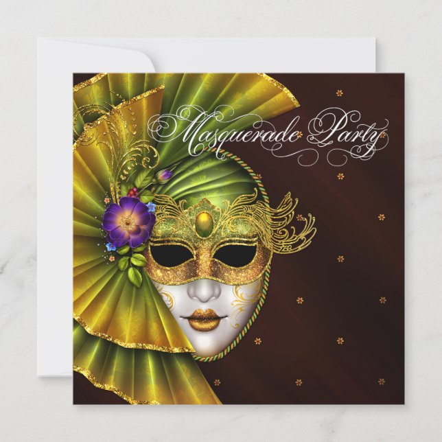 Inbjudningar till elegant Black Guld Masqueraparty (Framsida)