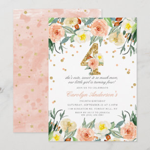 Inbjudningar till elegant Blommigt Girls 4e födels