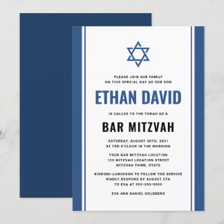 Inbjudningar till elegant blue pub mitzvah