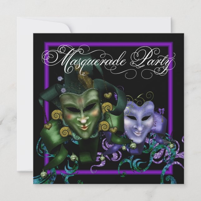 Inbjudningar till elegant Lila Masqueraparty (Framsida)