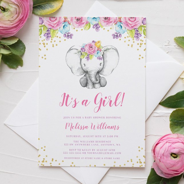 Inbjudningar till Elephant Baby Shower-Blommigt fö (Skapare uppladdad)