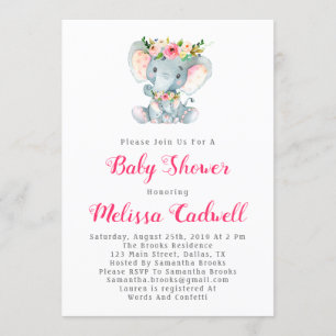 Inbjudningar till elphant Baby Shower Flicka Showe