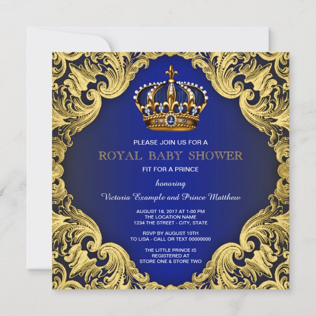 Inbjudningar till finare Prince Boy Baby Shower (Baksida)