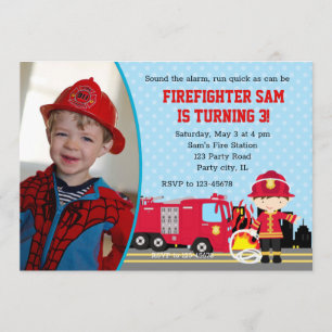 Inbjudningar till Fireman Birthday med Photo (pojk