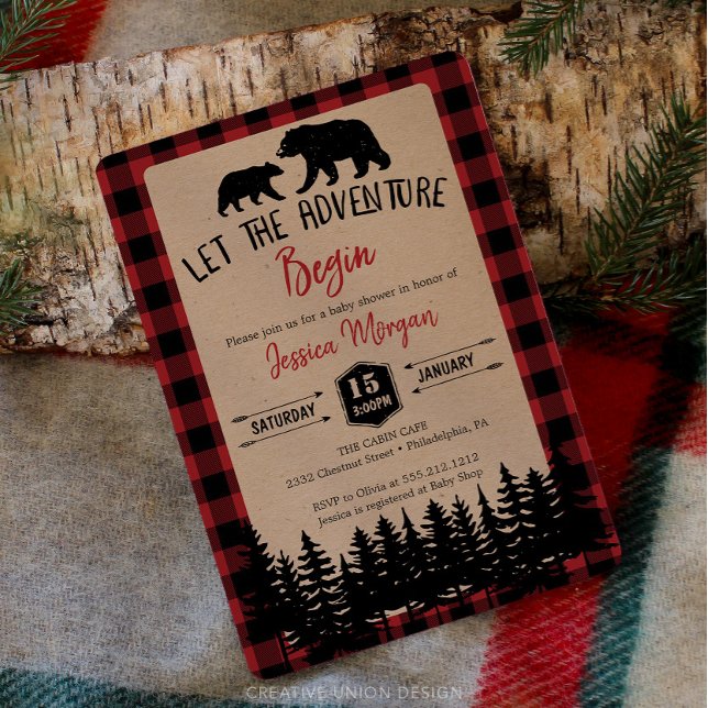 Inbjudningar till Flanals Äventyr Bear Baby Shower (Flannel Baby Shower Invite)