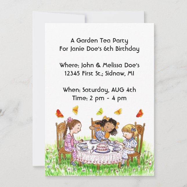 Inbjudningar till flickor och fjärilar Tea Party G (Framsida)