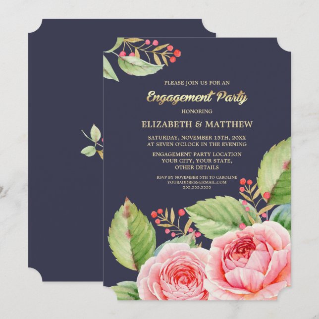 Inbjudningar till Förlovningsfest av vattenfärgen  (Fram/baksida)