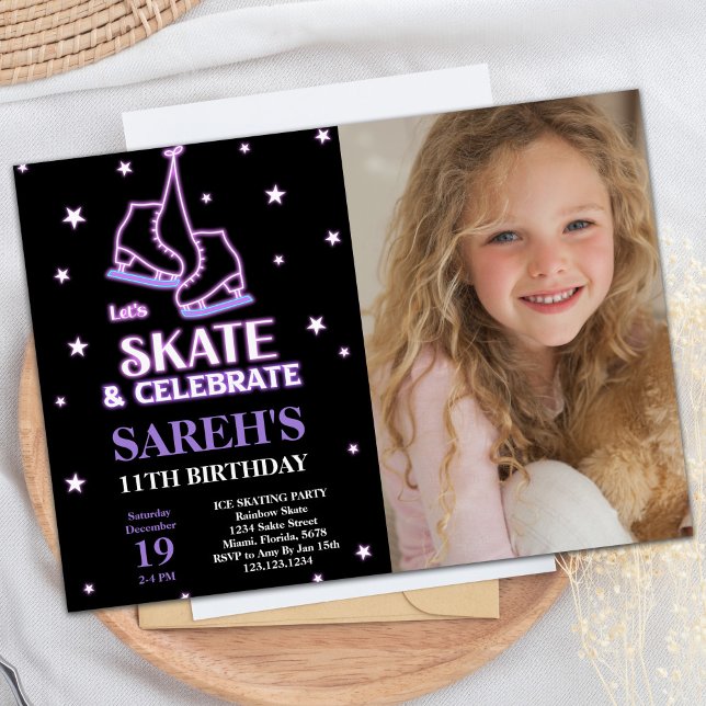 Inbjudningar till foto Black Ice Skating Birthday (Photo Black Ice Skating Birthday Invitations)