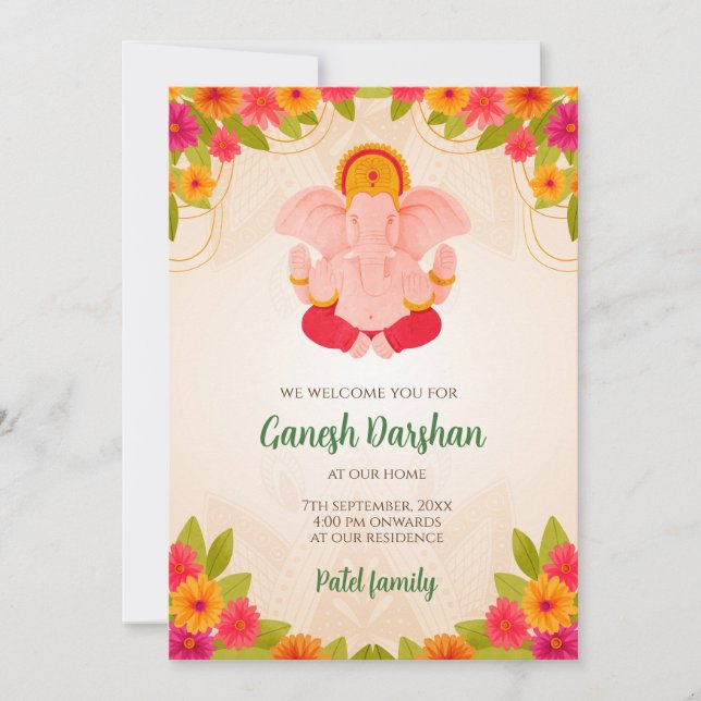 Inbjudningar till Ganesh Chaturthi Ganpati-inbjudn (Framsida)