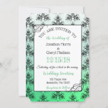 Inbjudningar till grönt Black Damask Classy Weddin