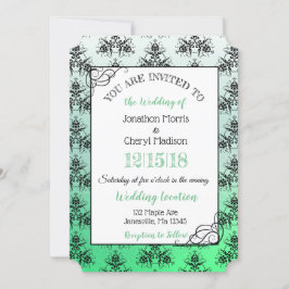 Inbjudningar till grönt Black Damask Classy Weddin