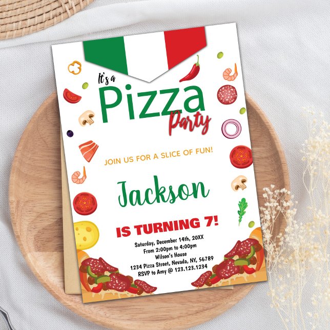 Inbjudningar till grönt White Red Pizza Birthday (Green White Red Pizza Birthday Invitations)