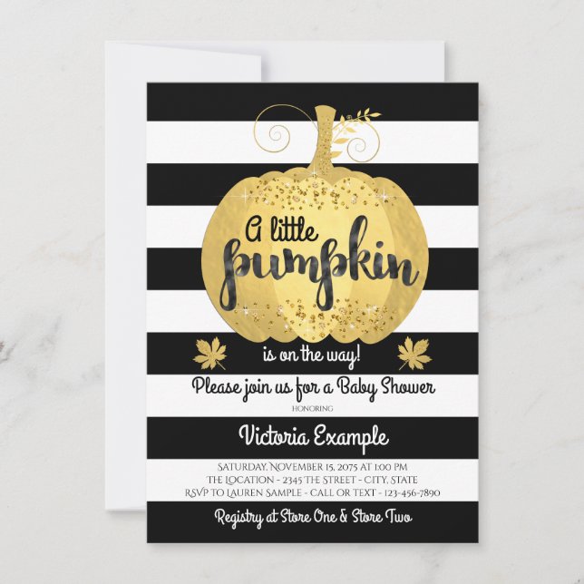 Inbjudningar till guld Little Pumpkin Baby Shower (Framsida)