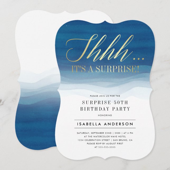 Inbjudningar till Guld och vattenfärgsöverraskning (Fram/baksida)