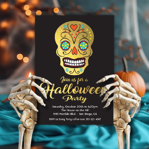 Inbjudningar till guldfyllning Skull Halloween fes