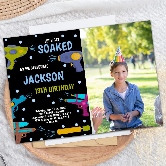 Inbjudningar till Gult Black Blue Photo Vatten Gun (Yellow Black Blue Photo Water Gun Invitations)