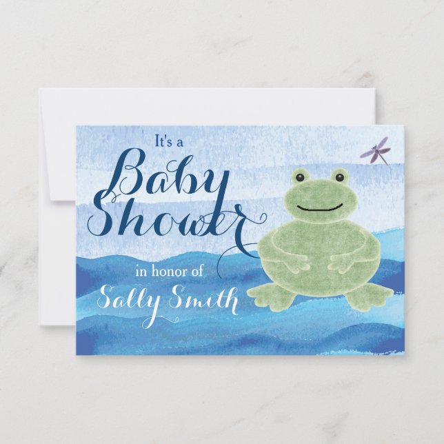 Inbjudningar till hand plockade Frog Baby Shower - (Framsida)