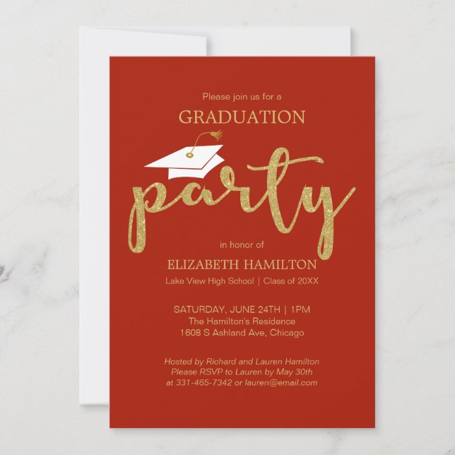 Inbjudningar till högskolan Grad Guld Red i Party (Framsida)