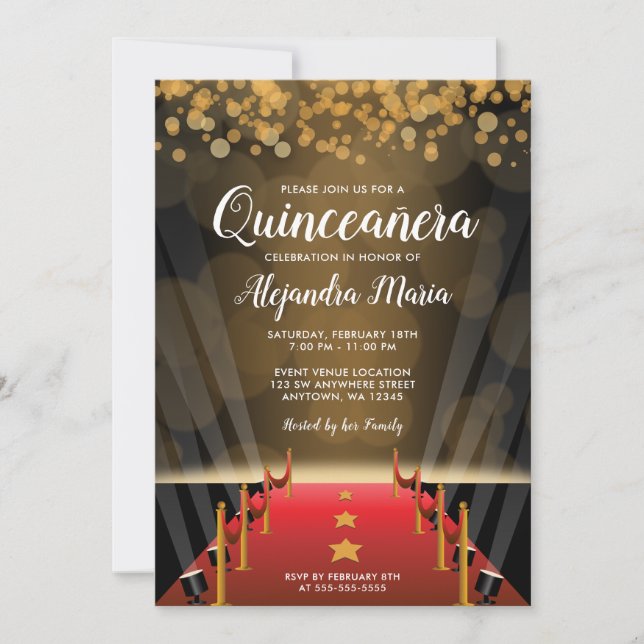Inbjudningar till Hollywood Red Carpet Quinceanera (Framsida)