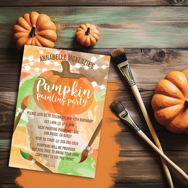 Inbjudningar till höstpalmspumpade målningspartier (Autumn Pumpkin Painting Party Invitations
)