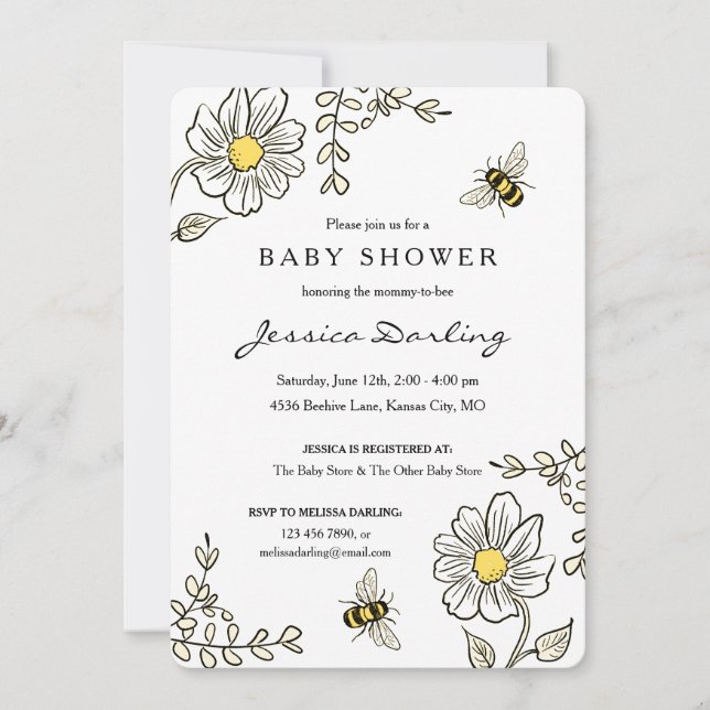 Inbjudningar till humla Baby Shower | Blommigt av  (Framsida)