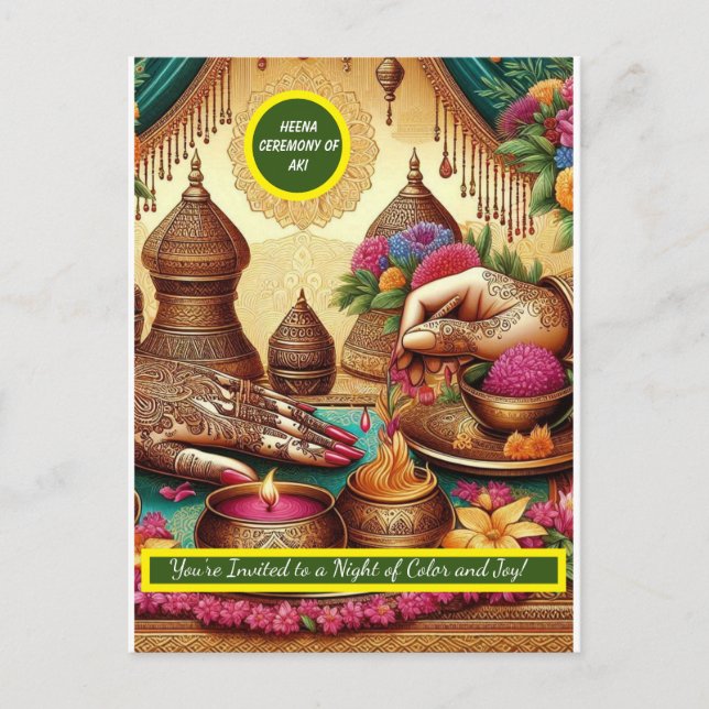 Inbjudningar till indisk bröllops Henna-ceremoni (Framsida)