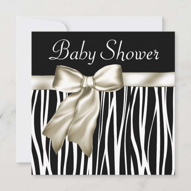Inbjudningar till Ivory Black Zebra Baby Shower (Framsida)