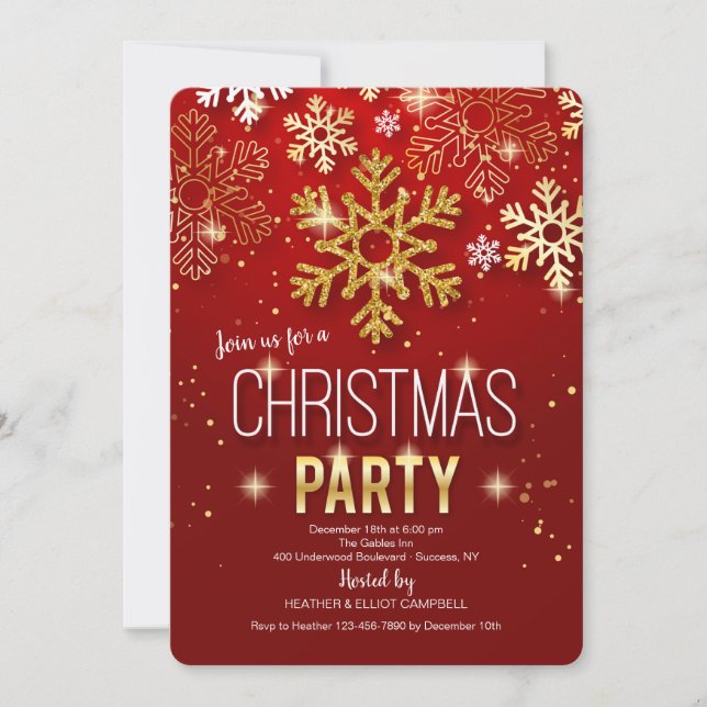 Inbjudningar till jul i Party Red och Guld (Framsida)