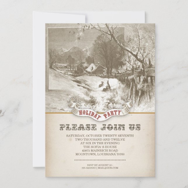 Inbjudningar till julfesten vintage vintertid (Framsida)