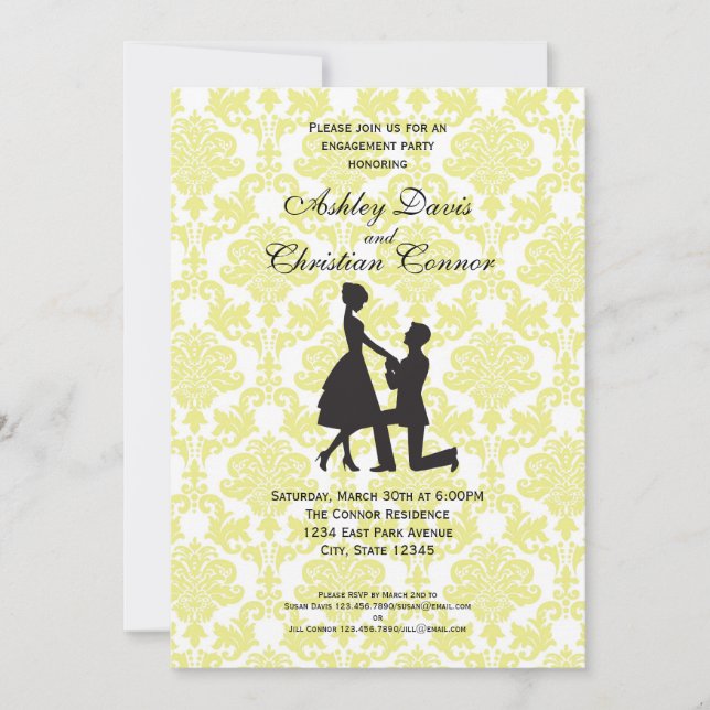 Inbjudningar till Lemon Gult Damask (Framsida)