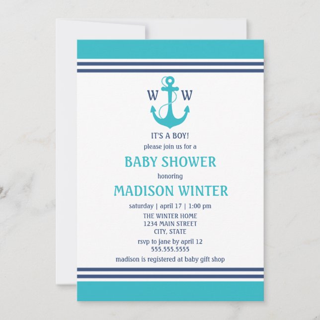 Inbjudningar till Light Blue Nautical Baby Shower (Framsida)