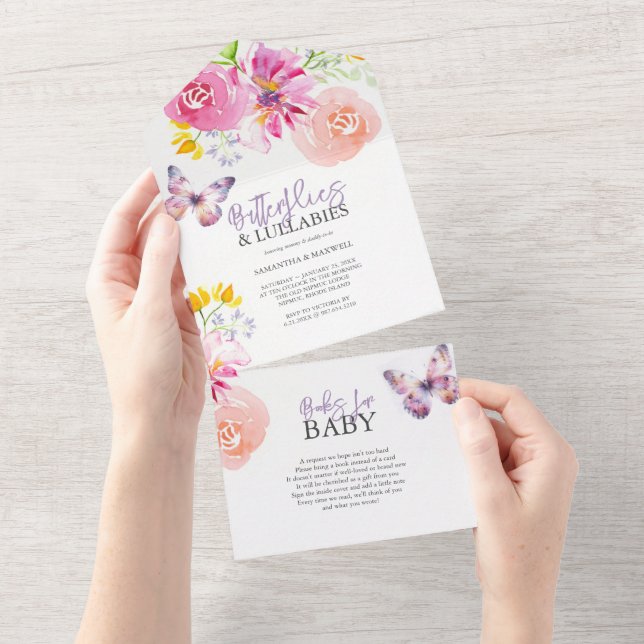 Inbjudningar till lila Butterfly Baby Shower (Avrivbar del)