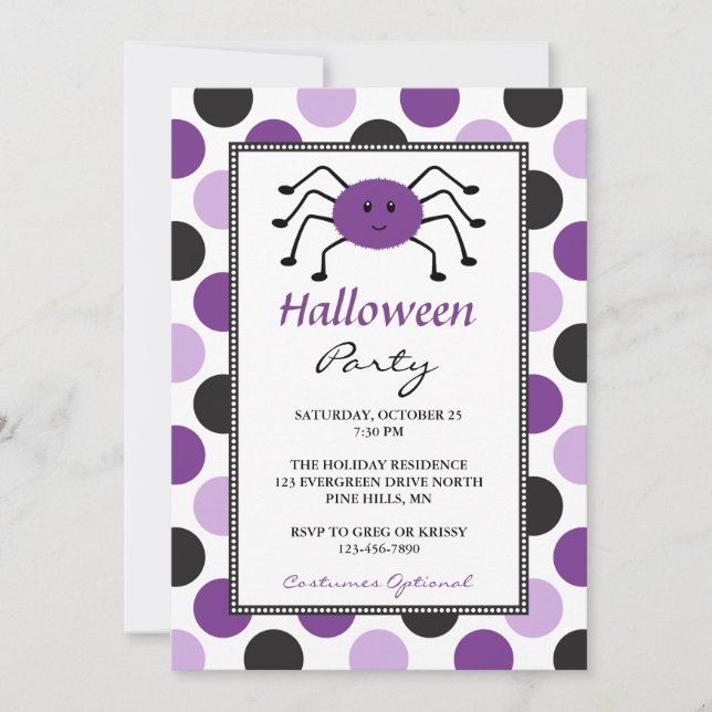 Inbjudningar till Lila Spider Halloween fest (Framsida)