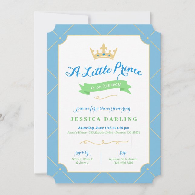 Inbjudningar till Little Prince Baby Shower | Blå (Framsida)