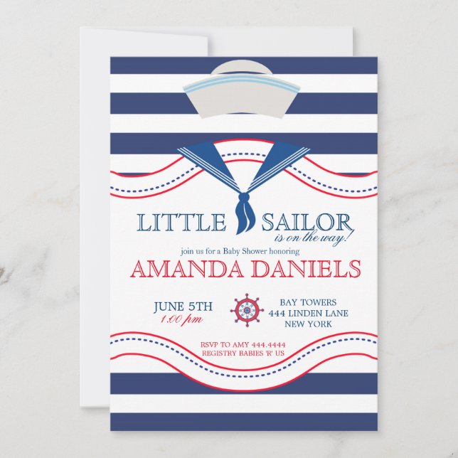 Inbjudningar till Little Sailor Nautical Shower (Framsida)