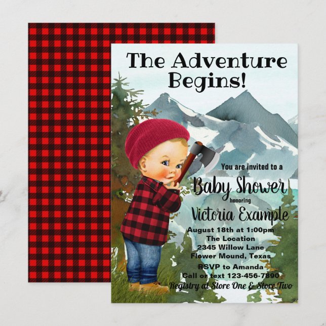 Inbjudningar till Lumberjack Baby Shower (Fram/baksida)