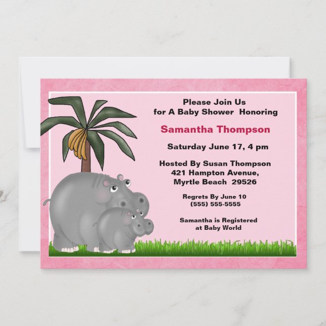 Inbjudningar till mamma och Baby Hippo Baby Shower (Framsida)