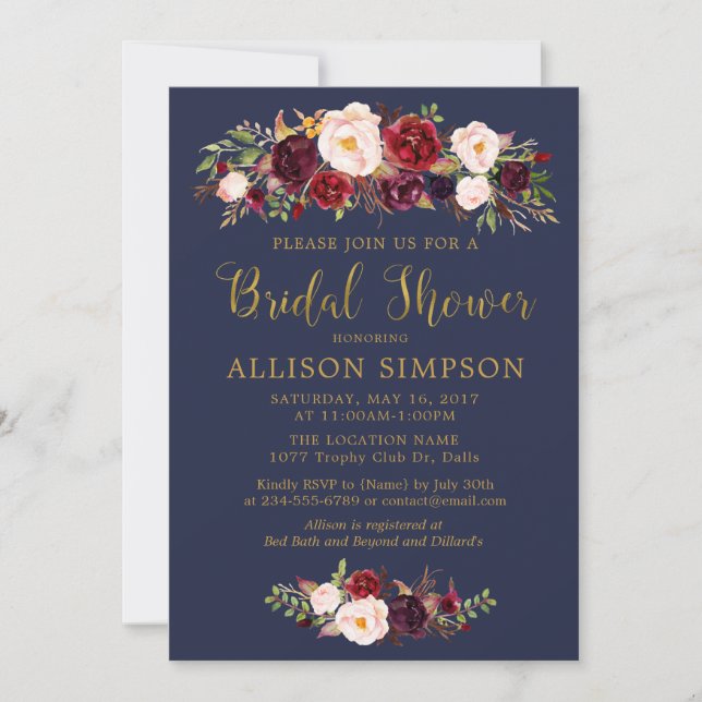 Inbjudningar till marsala Red Autumn BridalShower (Framsida)