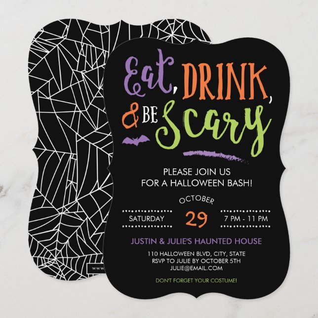 Inbjudningar till matdryck och skum Halloween fest (Fram/baksida)