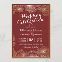 Inbjudningar till Möhippan elegant Red Guld Blommi