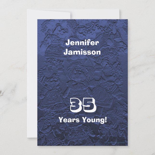 Inbjudningar till Mörk blått dockor för 35e Födels (Framsida)